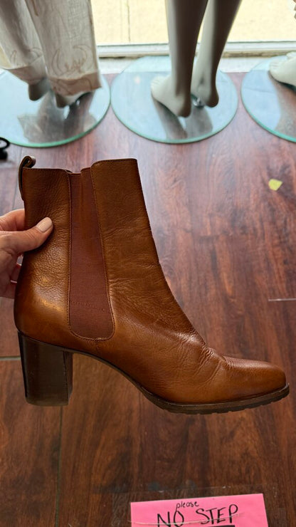Stacked Block Heel Leather Booties