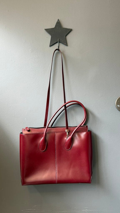 Leather Top Handle Zipper Tote Bag