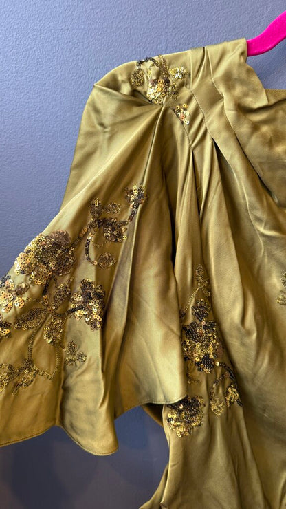 Satin Draped Sequin Blouse