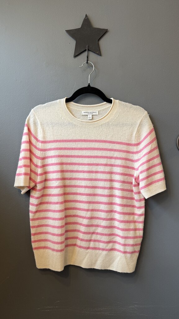 Cashmere Stripe Short Sleeve Sweater