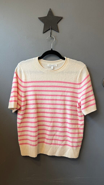 Cashmere Stripe Short Sleeve Sweater