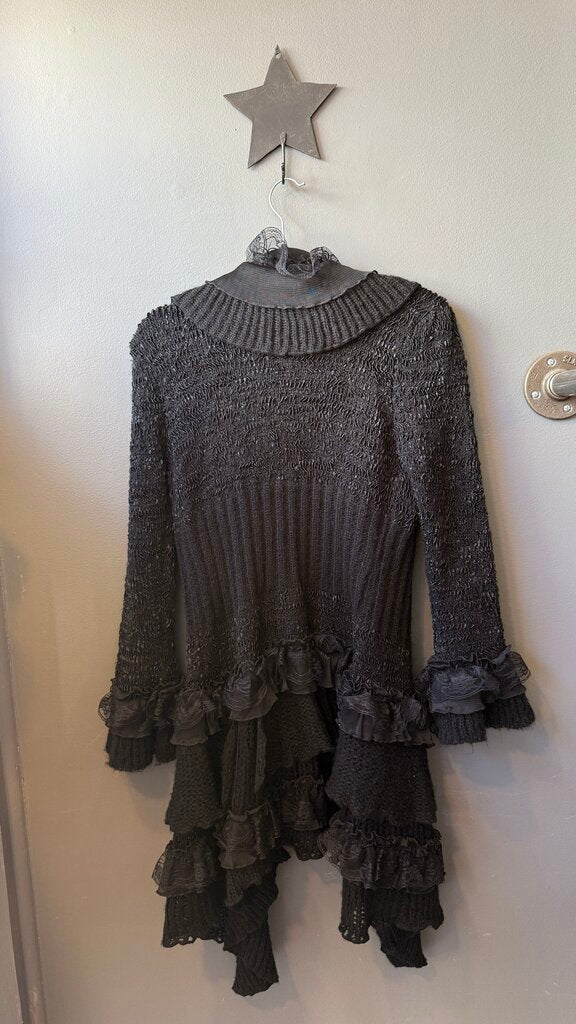 Ruffle Wool Blend Open Cardigan Sweater