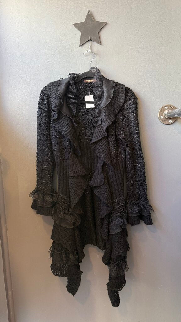 Ruffle Wool Blend Open Cardigan Sweater