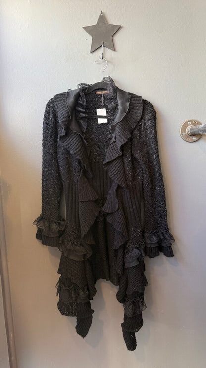 Ruffle Wool Blend Open Cardigan Sweater