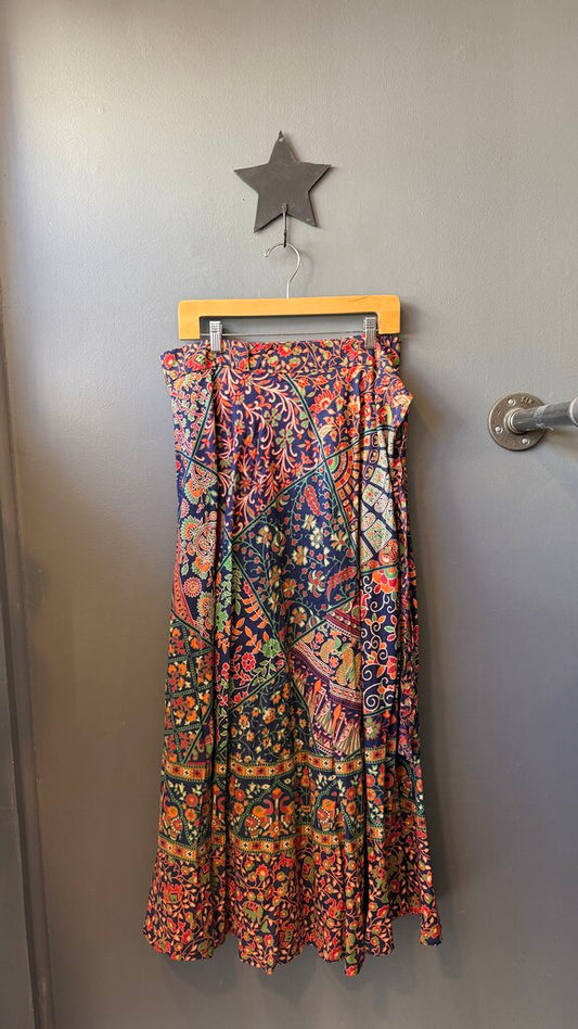 Printed Wrap Midi Skirt