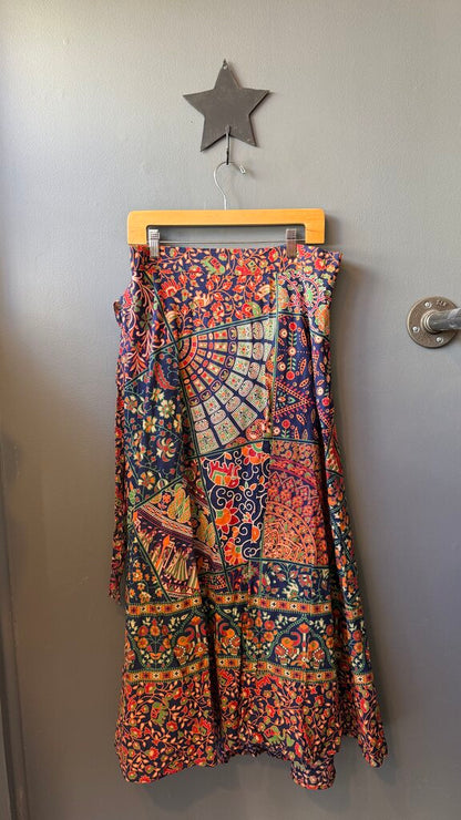 Printed Wrap Midi Skirt