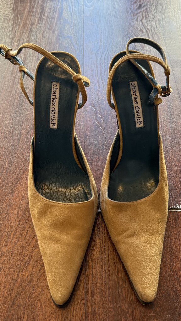 Vintage Suede Pointed Ankle Strap Heels