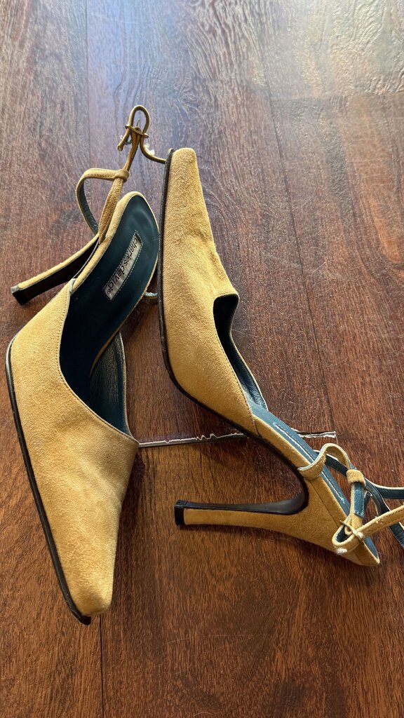 Vintage Suede Pointed Ankle Strap Heels