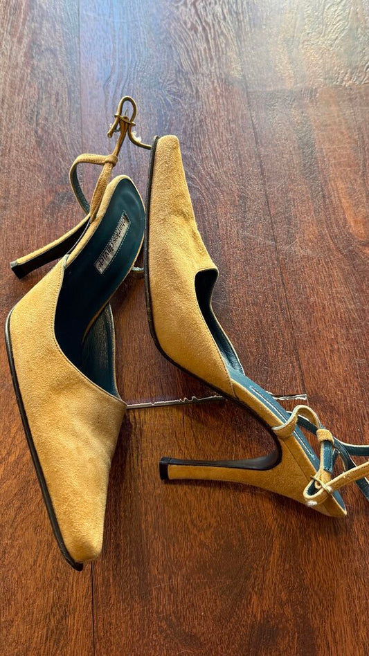 Vintage Suede Pointed Ankle Strap Heels
