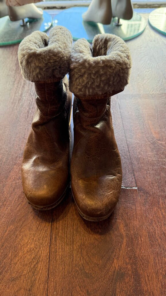 Leather Shearling Clog Boots