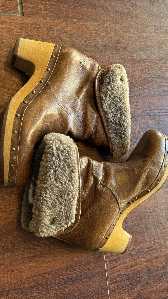 Leather Shearling Clog Boots