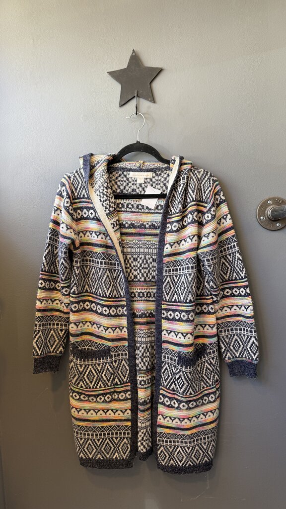 Stripe Print Hooded Cardigan Sweater