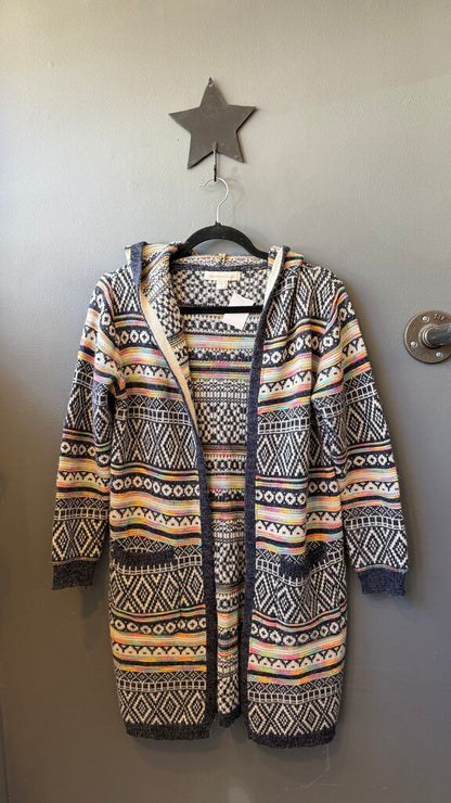 Stripe Print Hooded Cardigan Sweater