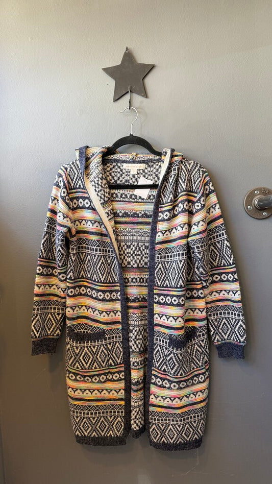Stripe Print Hooded Cardigan Sweater