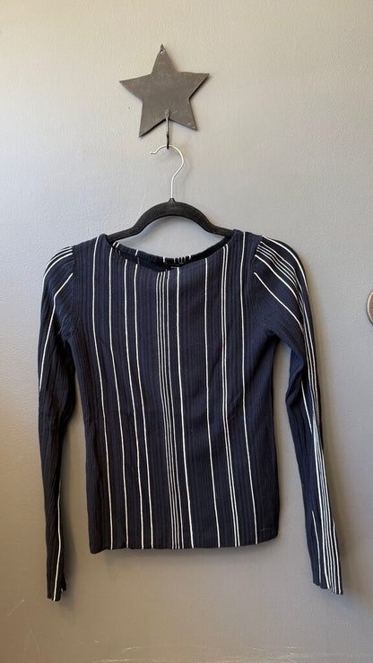 Ribbed Vertical Stripe Boatneck Top