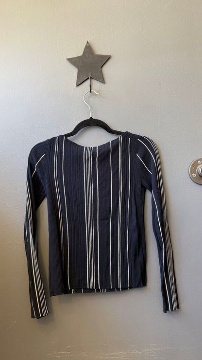 Ribbed Vertical Stripe Boatneck Top