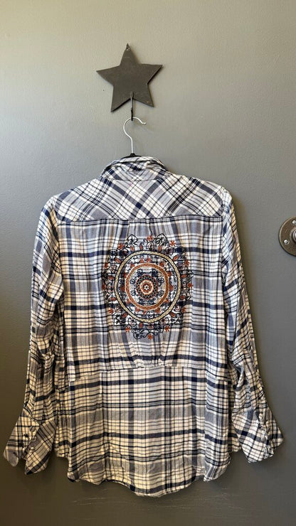 Plaid Embroidered Back Top
