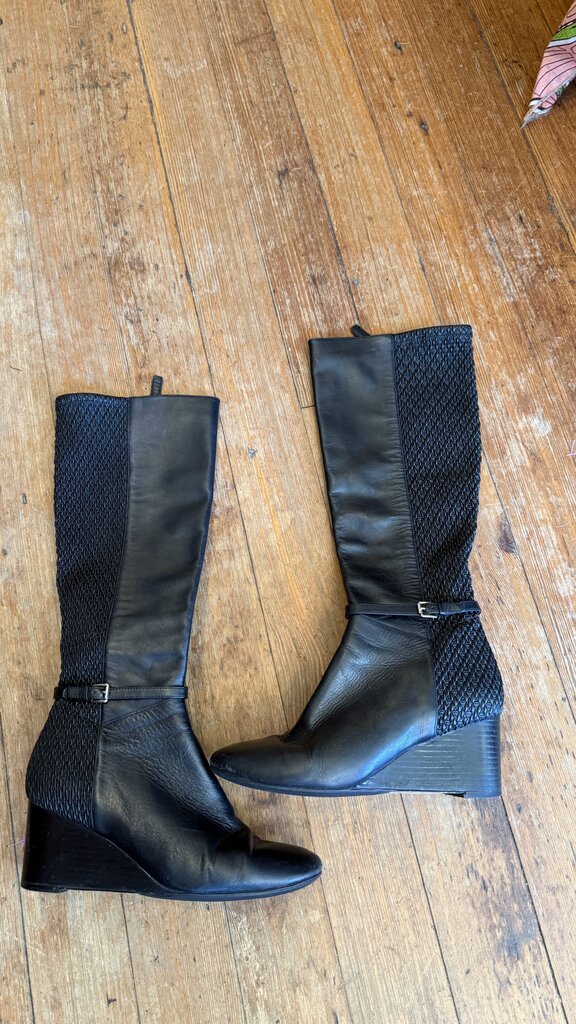 Tall Leather Wedge Boots