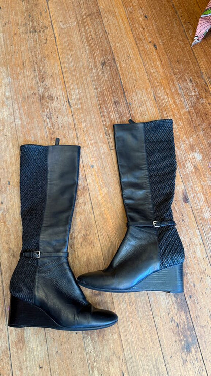 Tall Leather Wedge Boots