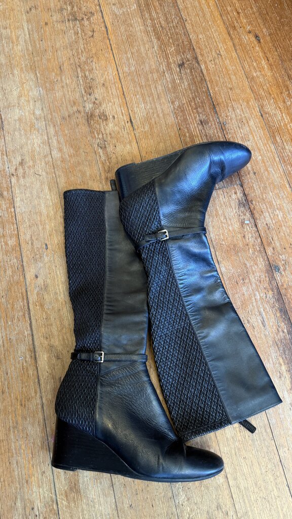 Tall Leather Wedge Boots