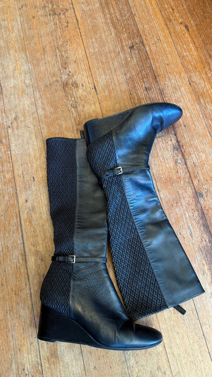 Tall Leather Wedge Boots