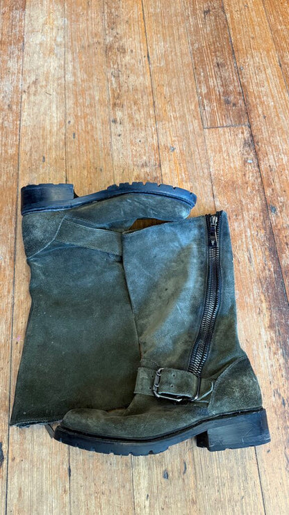Zipper Harness Lug Sole Suede Boots