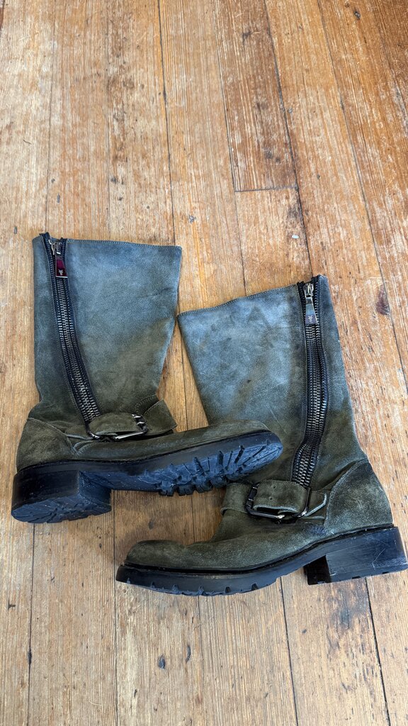 Zipper Harness Lug Sole Suede Boots