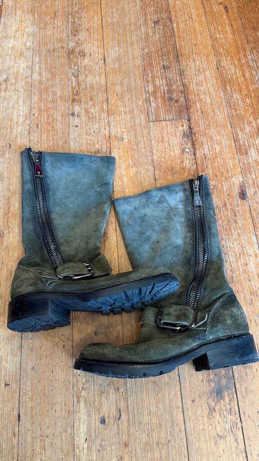Zipper Harness Lug Sole Suede Boots