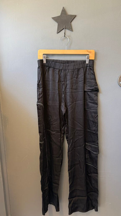 Satin Cargo Straight Leg Pants