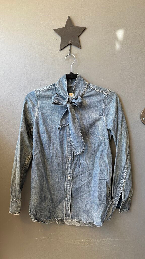Tie Neck Chambray Shirt