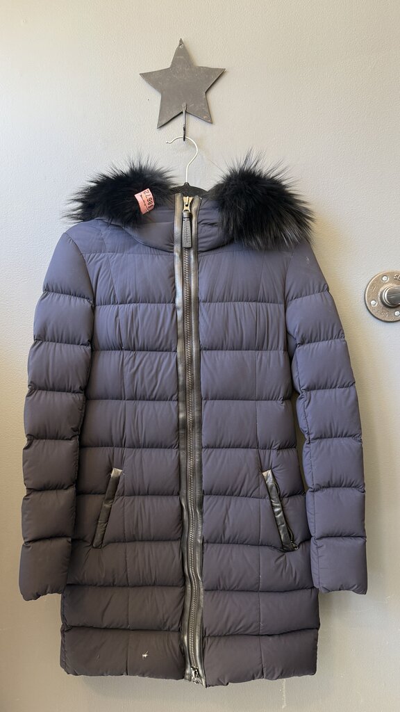 Down Puffer Hooded Coat with Fur Trim