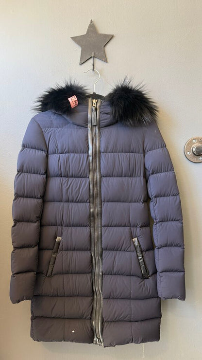 Down Puffer Hooded Coat with Fur Trim