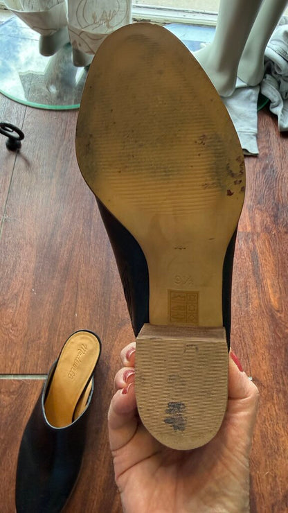 Stacked Heel Leather Mule Clogs