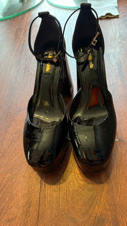 Patent Platform Ankle Strap Heels