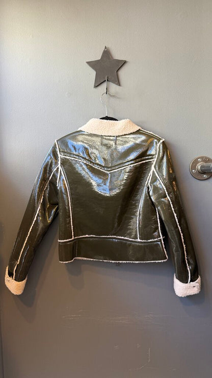 Faux Shearling Patent Jacket