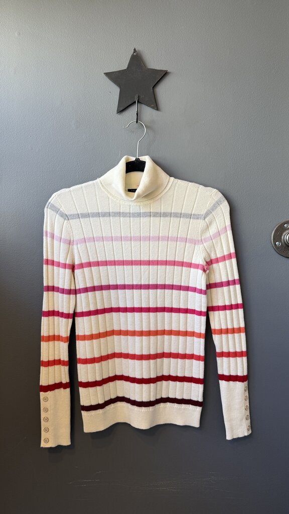 Petite Stripe Ribbed Turtleneck Sweater