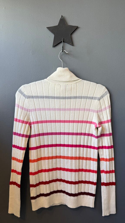 Petite Stripe Ribbed Turtleneck Sweater