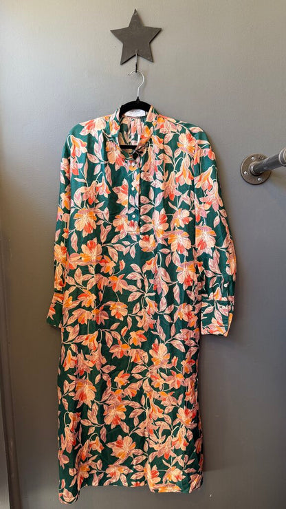 Floral Satin Midi Caftan Dress