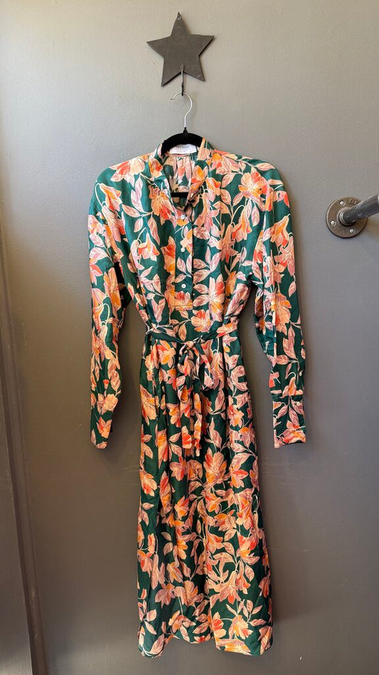 Floral Satin Midi Caftan Dress